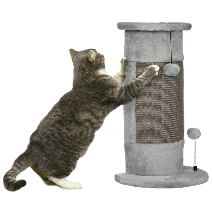 58cm Corner Cat Scratching Post – Plush & Sisal Wall-Mount Tower with Hanging Toy Balls, Space-Saving Cat Activity Post