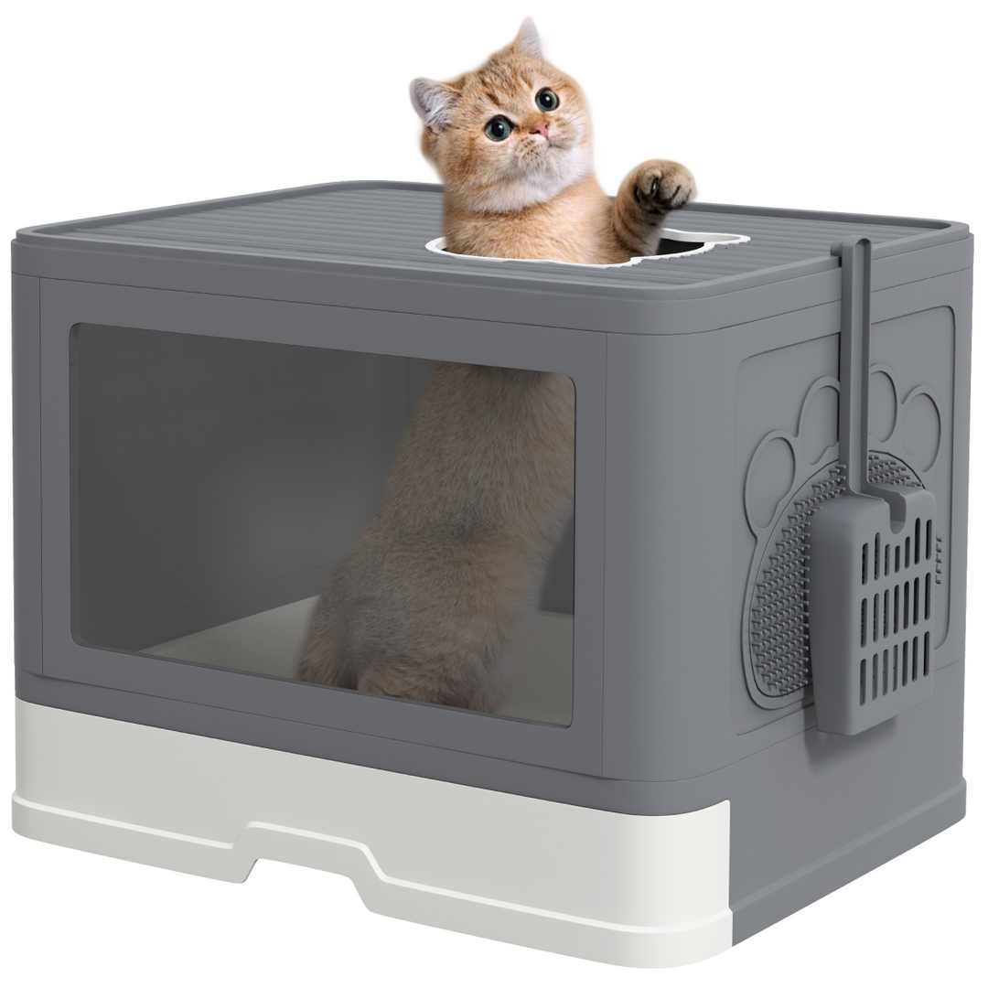 PawHut Enclosed Cat Litter Tray with Lid - Front Entry & Top Exit Convenience