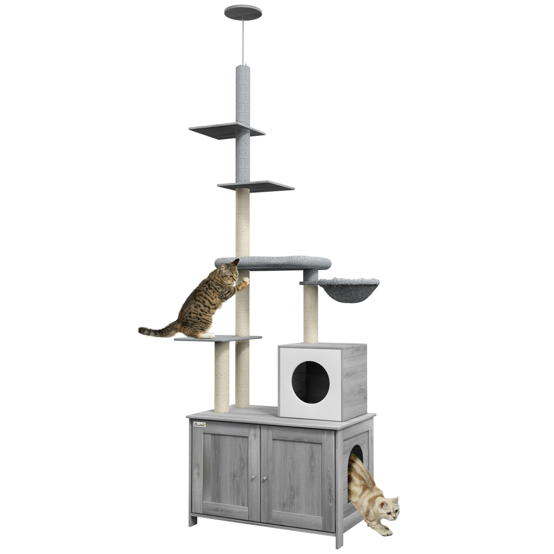 Chic PawHut 2-in-1 Hidden Litter Box & Cat Tree: Stylish Cat Paradise!