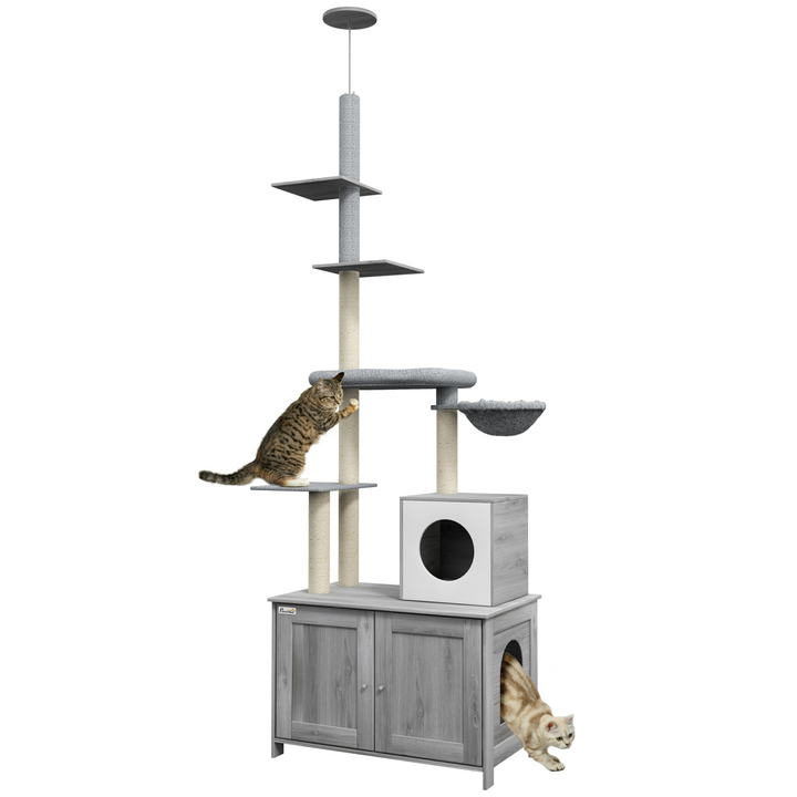 Chic PawHut 2-in-1 Hidden Litter Box & Cat Tree: Stylish Cat Paradise!