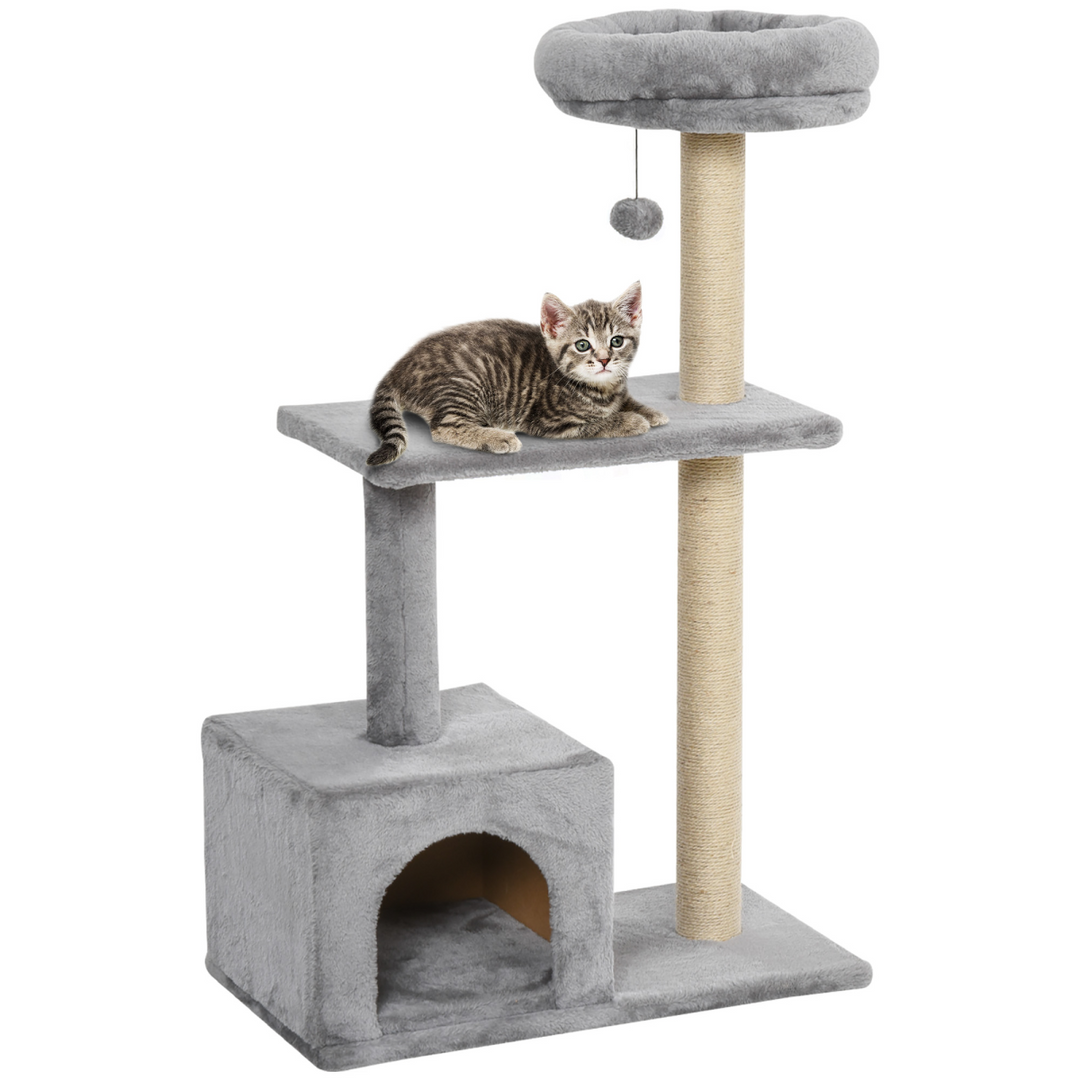 Ultimate Cat Tree Condo with Scratching Posts & Play Ball - Grey 60x33.5x96cm