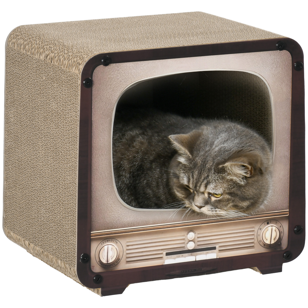 Vintage TV Cat Scratching Board with Catnip - Fun & Cozy Playhouse for Cats
