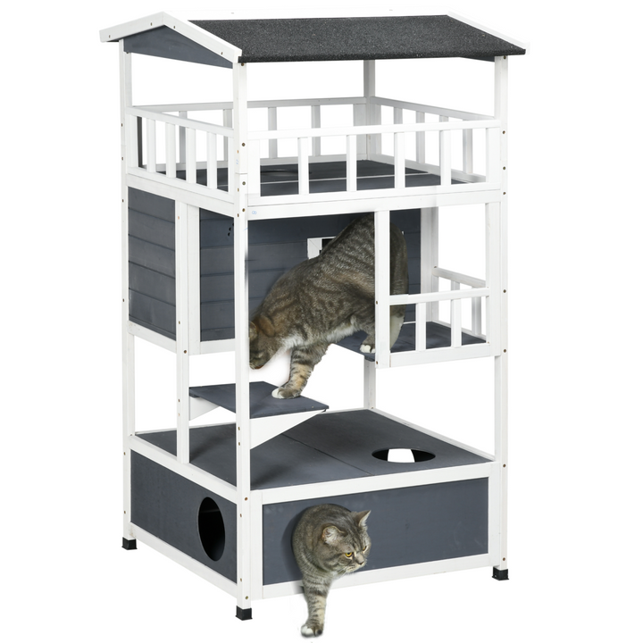 Elevated 3-Tier Cat House with Waterproof Finish & Tilted Roof Design