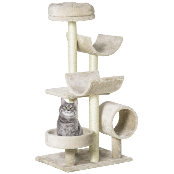 Ultimate Cat Oasis: Multi-Level Scratching Post & Play Tower in Beige