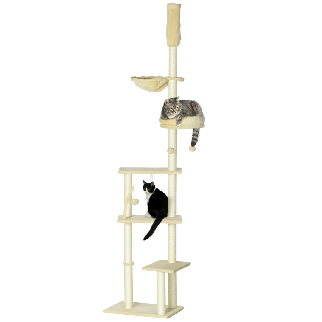 Spacious 6-Tier Cat Tree with Scratching Post & Hammock - Beige