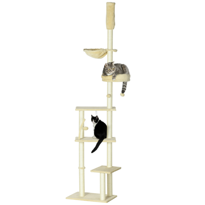 Spacious 6-Tier Cat Tree with Scratching Post & Hammock - Beige
