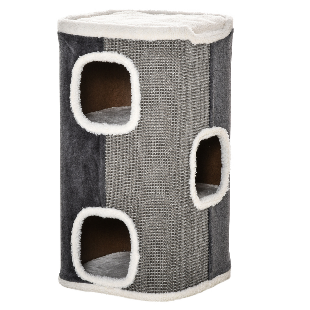 PawHut Cat Barrel Tower: Ultimate Scratching Hub & Cozy Retreat for Kittens