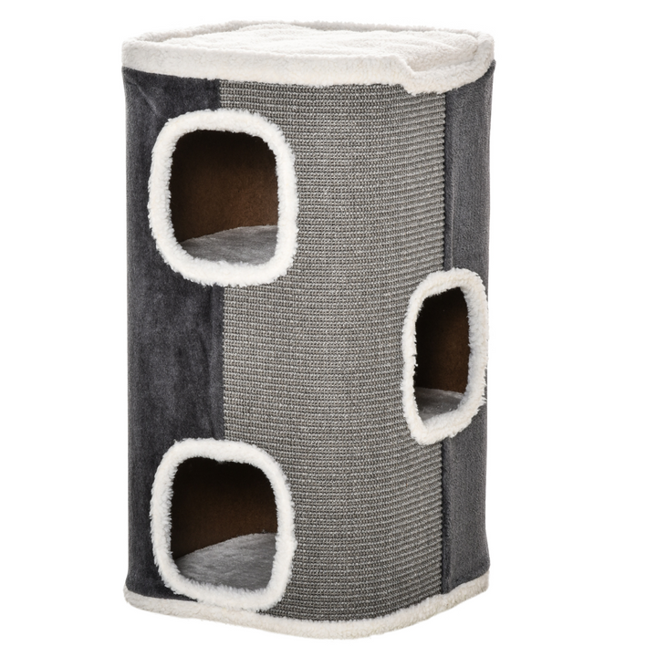 PawHut Cat Barrel Tower: Ultimate Scratching Hub & Cozy Retreat for Kittens
