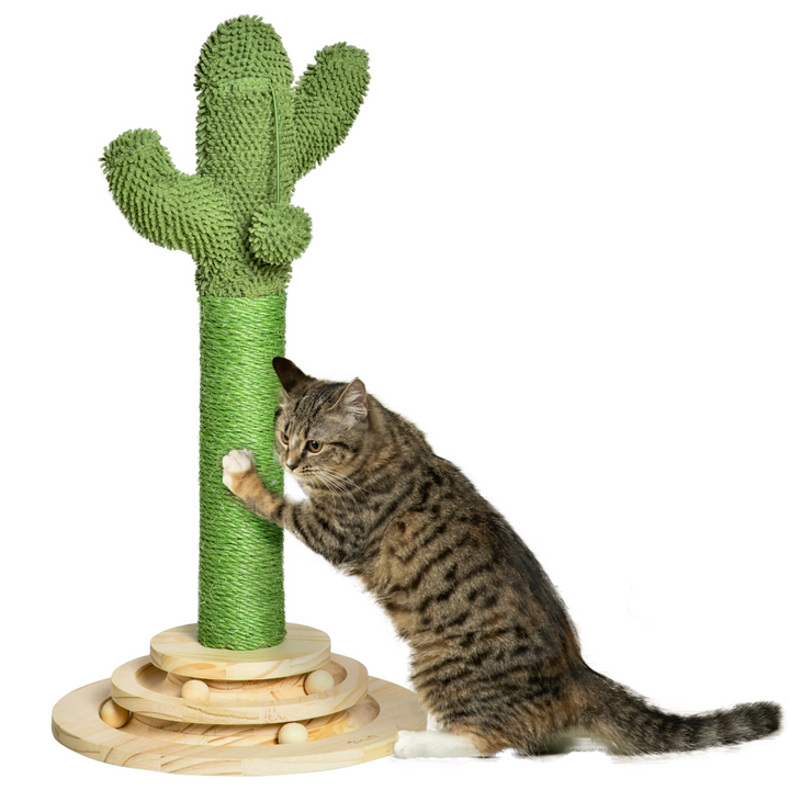 Interactive Cactus Cat Tree with Sisal Scratching Post & Roller Ball Fun