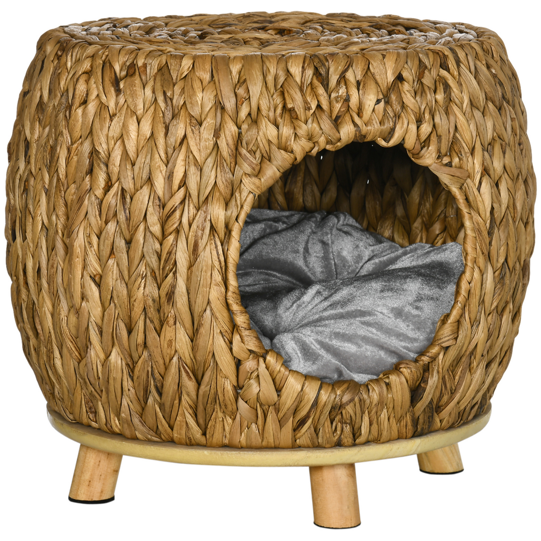 Chic Rattan Cat House Stool: Cozy Wicker Pet Bed & Stylish Seat Combo