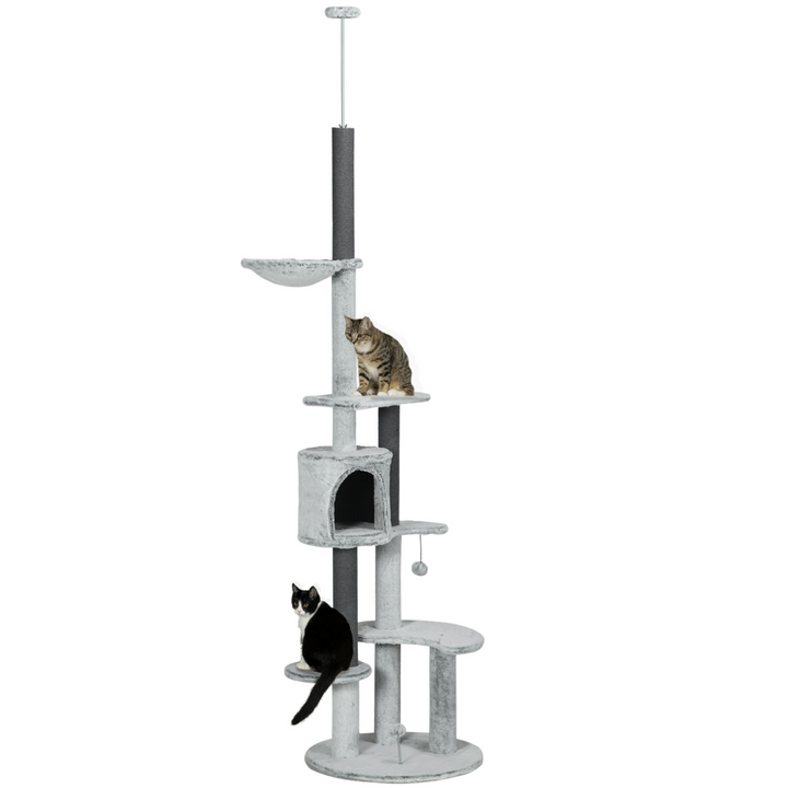 PawHut 255cm Floor-to-Ceiling Cat Tree: Adventure, Comfort & Fun Awaits!