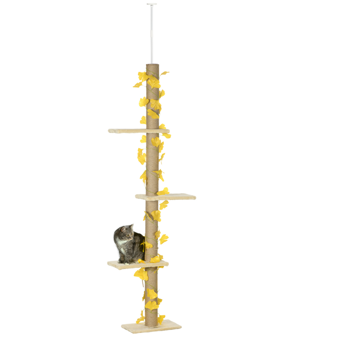Adjustable 242cm Cat Tree with Jute Scratching Post & Anti-Slip Kit - Yellow