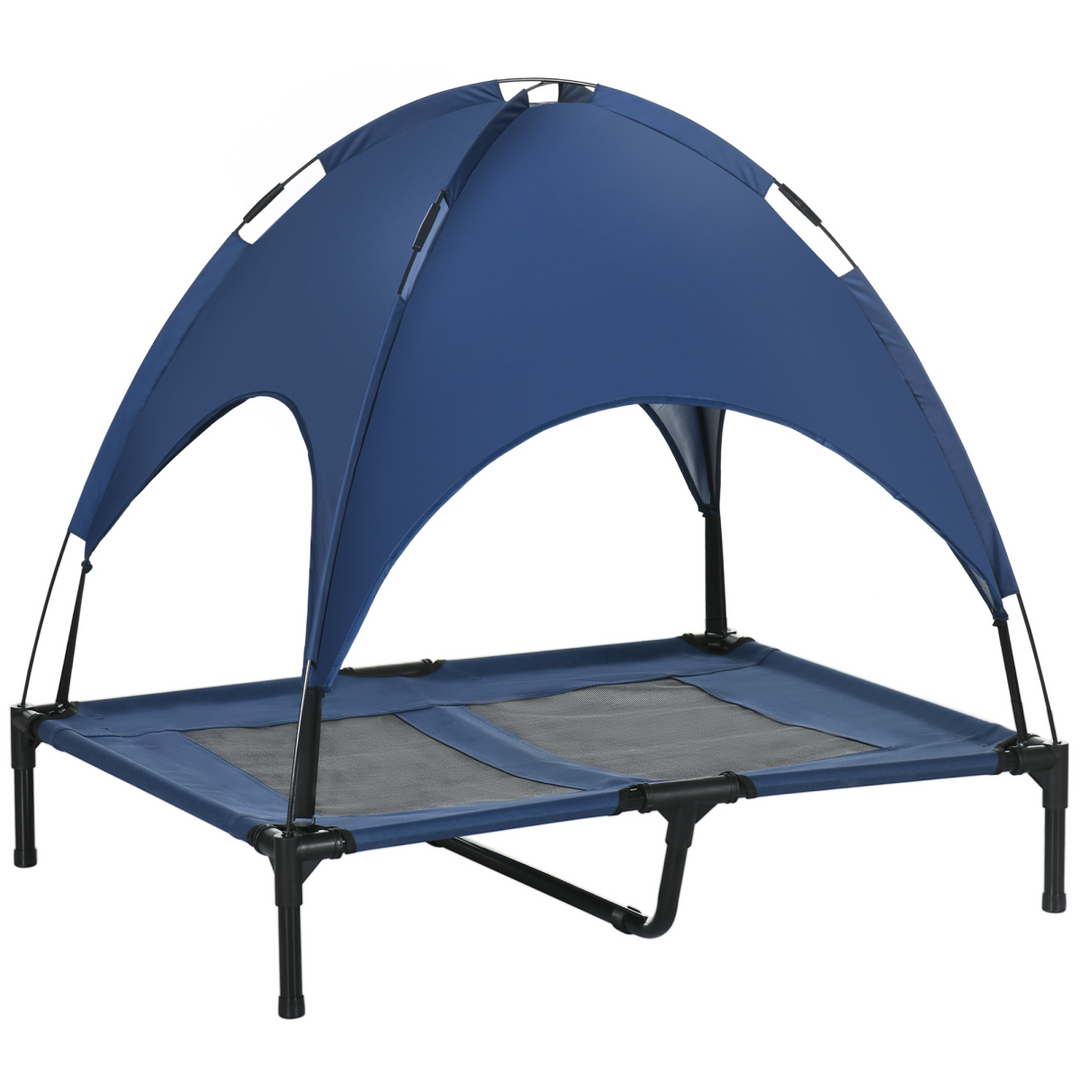 PawHut CoolLift Elevated Dog Bed with UV Canopy – Comfort & Style in Blue