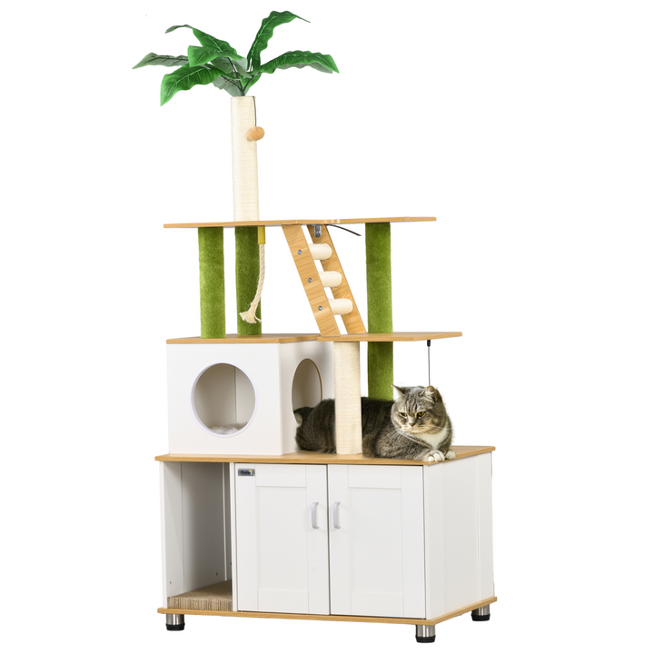 🌿 PawHut 2-in-1 Cat Tree & Hidden Litter Box – Stylish Indoor Oasis