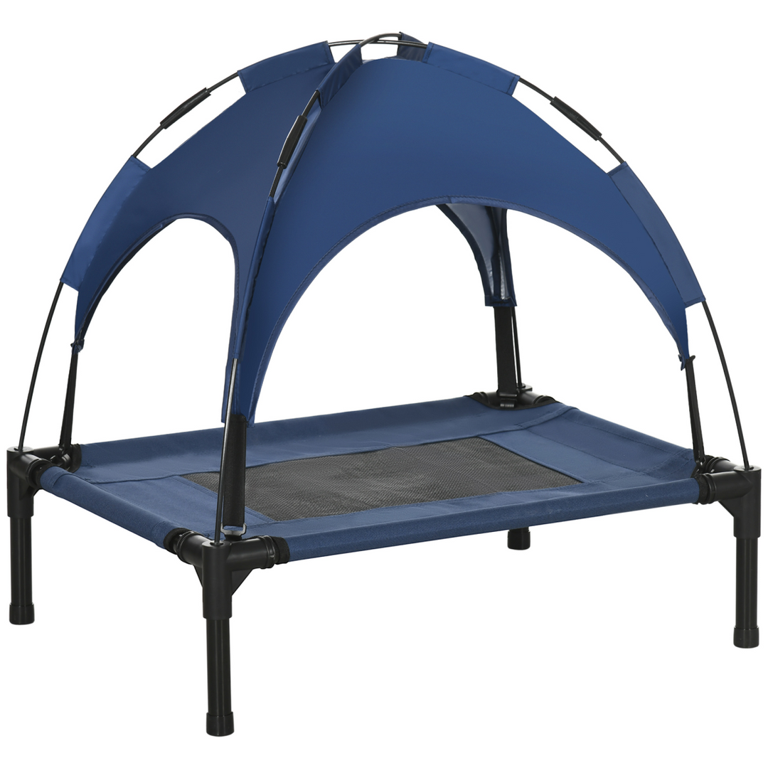 Chill & Thrill Elevated Dog Bed with UV Canopy – Comfortable Cooling Cot