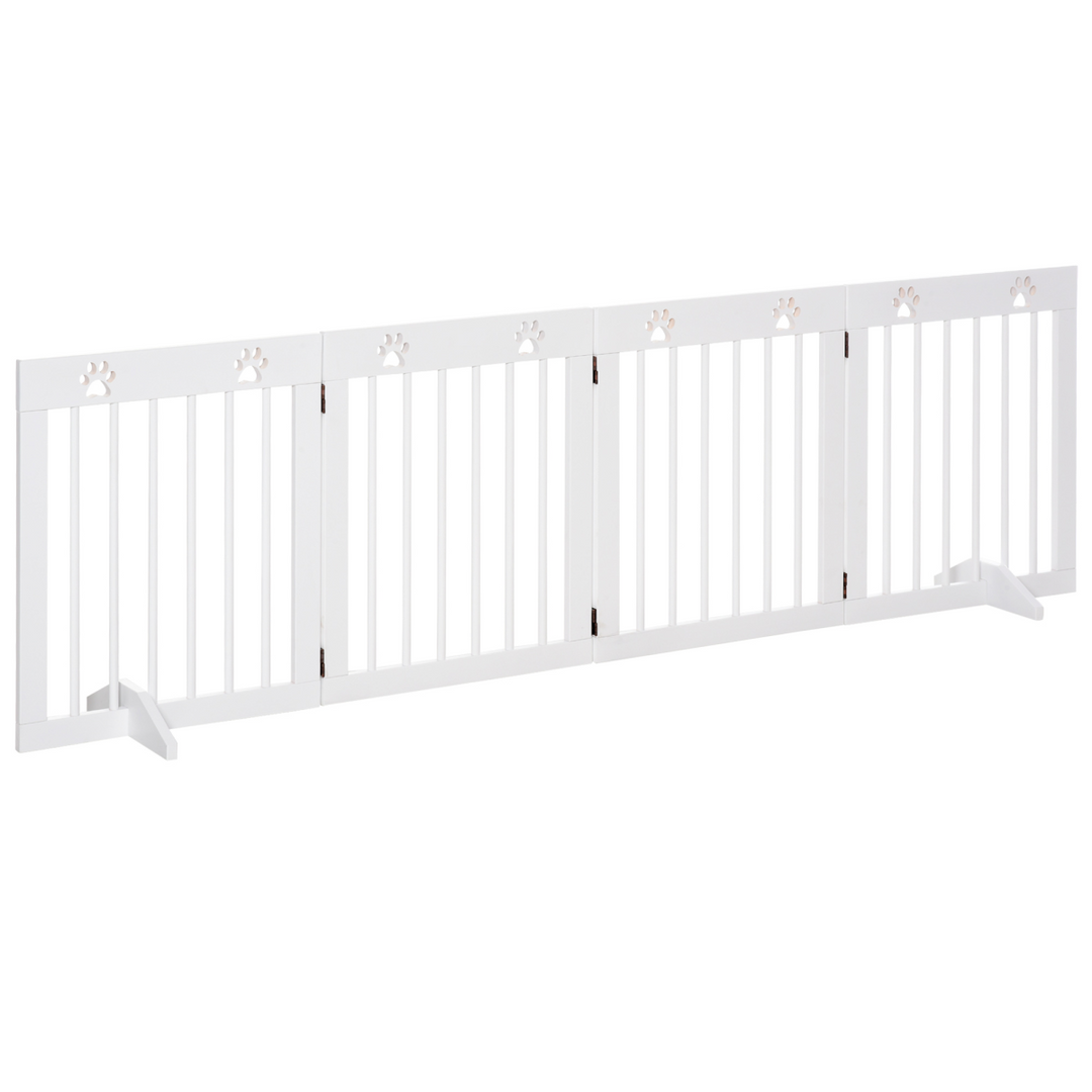 Freestanding Pet Gate 4 Panel Folding Wooden Dog Barrier w/ Support Feet