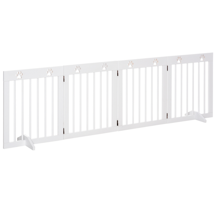 Freestanding Pet Gate 4 Panel Folding Wooden Dog Barrier w/ Support Feet