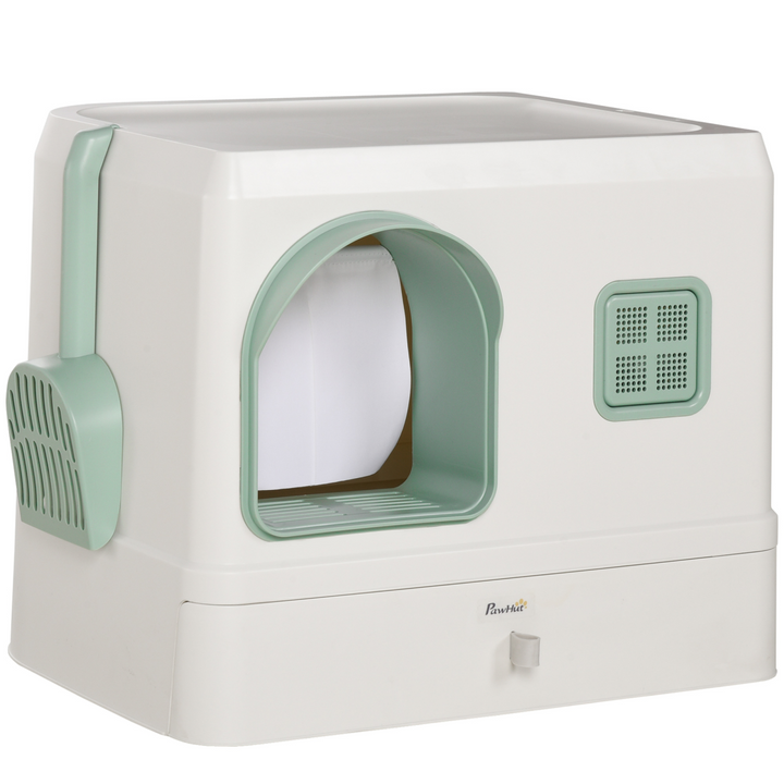 Privacy Plus: Hooded Cat Litter Box with Drawer, Scoop & Odor Control