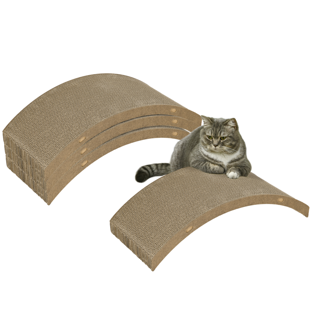PawHut 4-Piece Reversible Cat Scratch Pads – Curved Cardboard Cat Scratcher Set for Play, Exercise & Treadmill Replacement